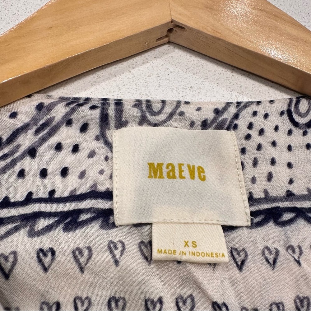 Maeve Anthropologie Morgan Heart Fringe Top in Blue Cream Sz XS - Picture 5 of 8